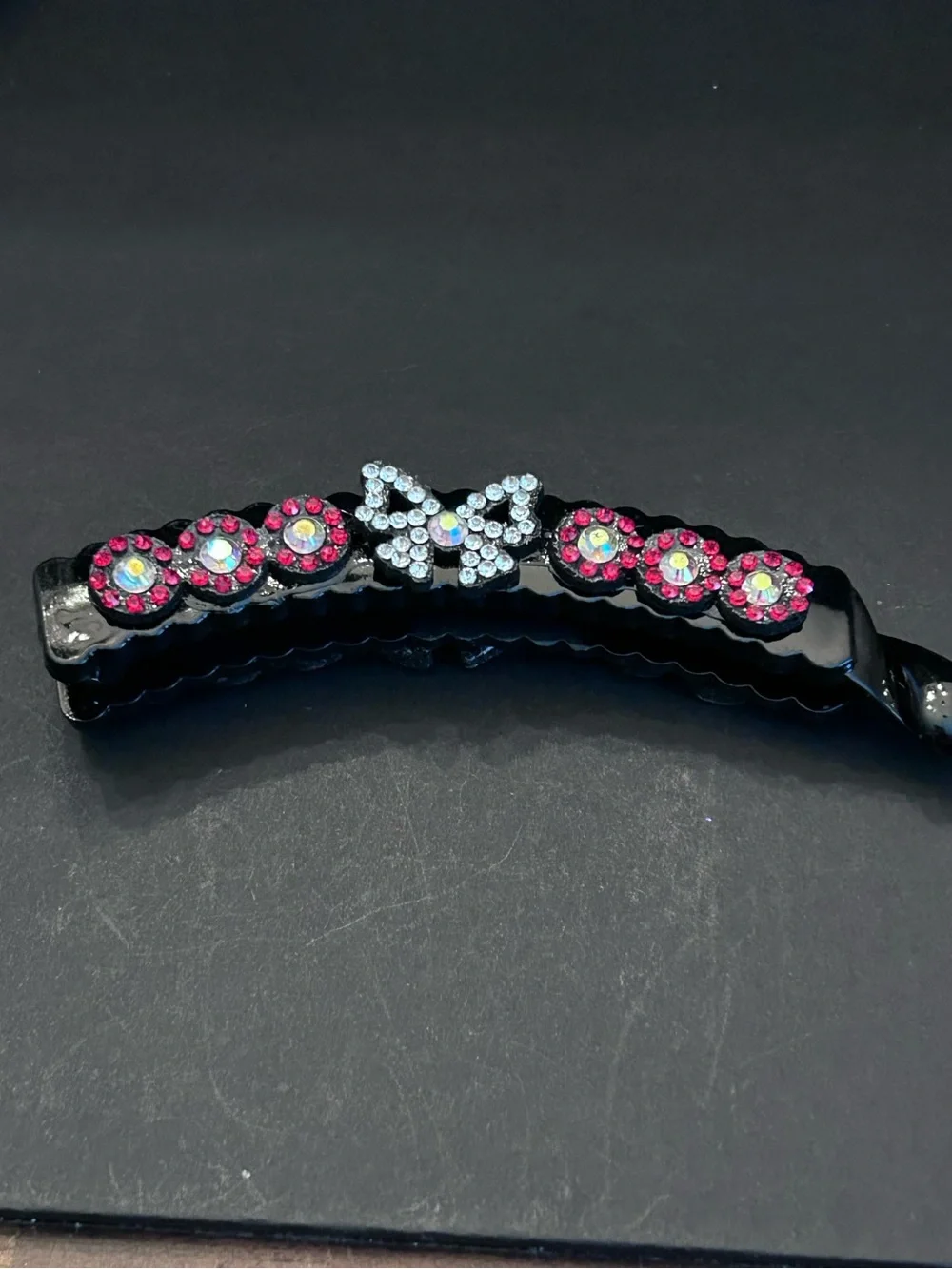 Black Banana Hair Clips with Multicolor Rhinestones - Set of Six - Brand New